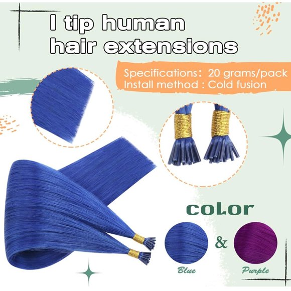 UGEAT 20" Tip Straight Human Hair Extensions 20G Itip - Blue NEW IN BOX - Picture 3 of 6